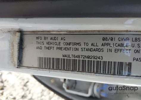 2002 Audi A6 3.0L z USA, uszkodzony, nr VIN WAULT64B72N029243